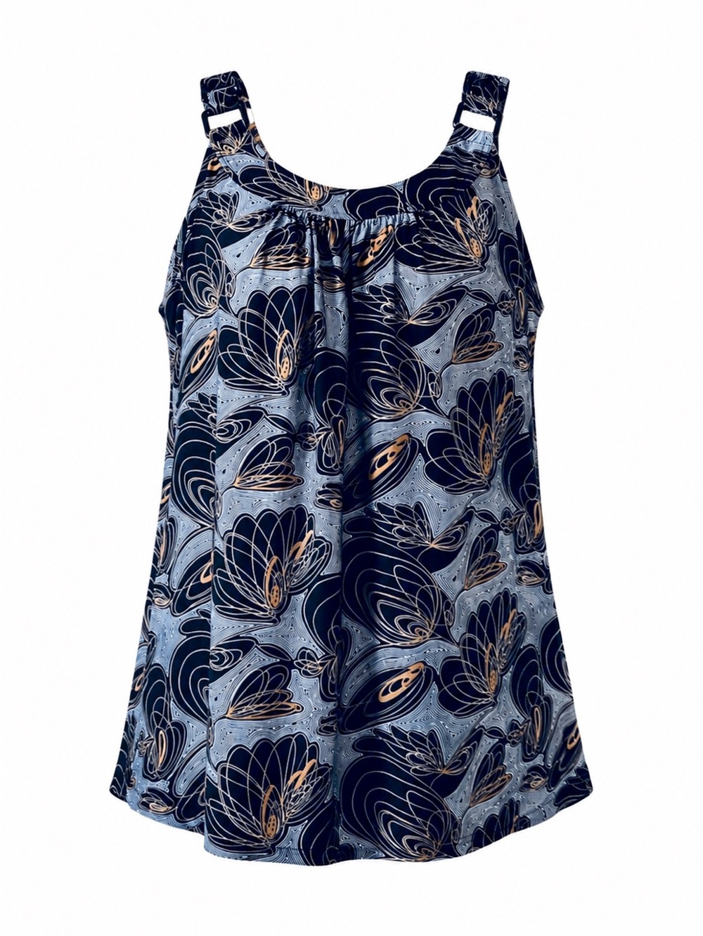 Essentials by Milano Black Gold Abstract Tunic Top XL Flowy Stretch Pockets